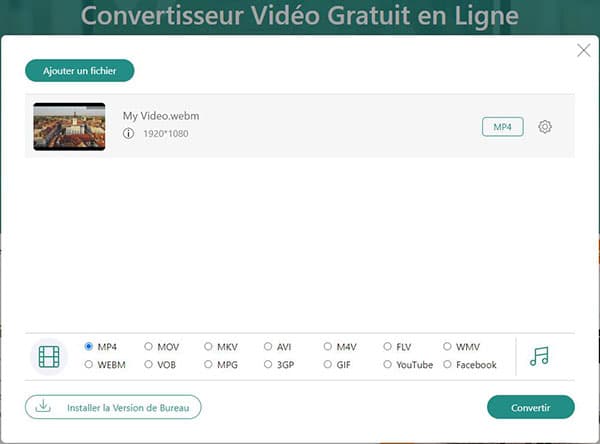 Convertir WebM en MP4 par AnyMP4 Convertisseur Vidéo Gratuit en ligne