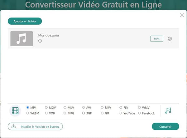 Convertir WMA en MP4 en ligne gratuitement