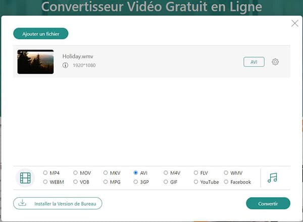 Convertir WMV en AVI avec AnyMP4 convertisseur vidéo gratuit en ligne