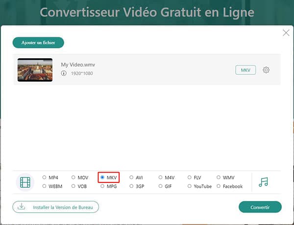 Convertir WMV en MKV en ligne gratuitement