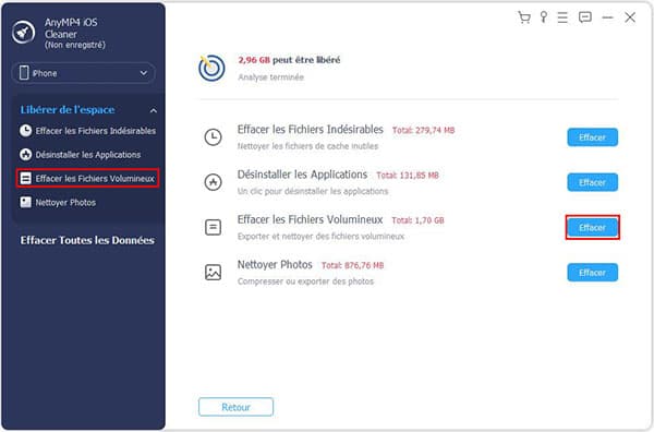 Accéder à Effacer les Fichiers Volumineux