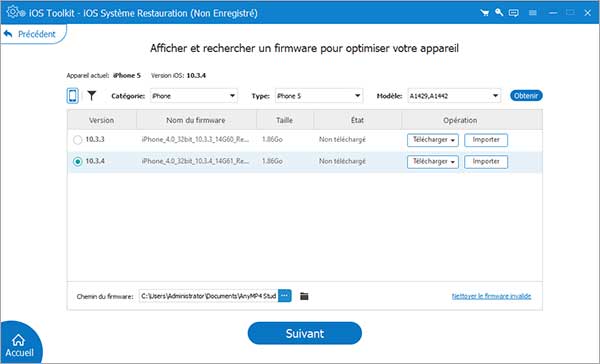 Télécharger du package firmware