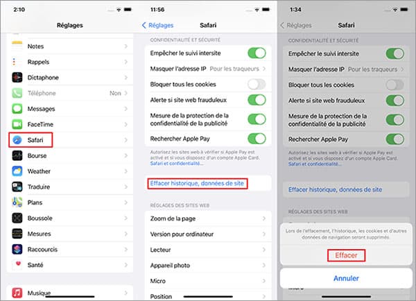 Nettoyer iPhone - Effacer le cache du navigateur Safari