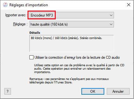 Sélectionner l'encodeur MP3 dans iTunes