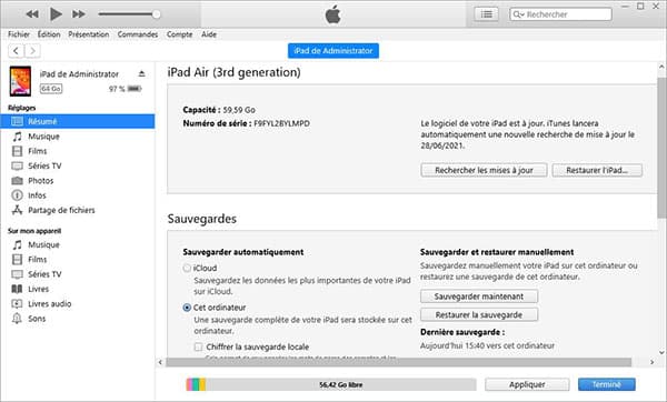 Transférer des fichiers iPad vers PC avec iTunes