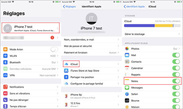 Transférer des notes iPhone avec iCloud