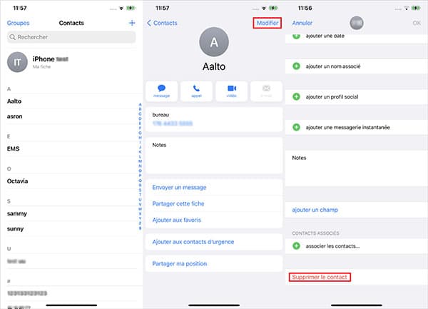 Supprimer des contacts sur iPhone