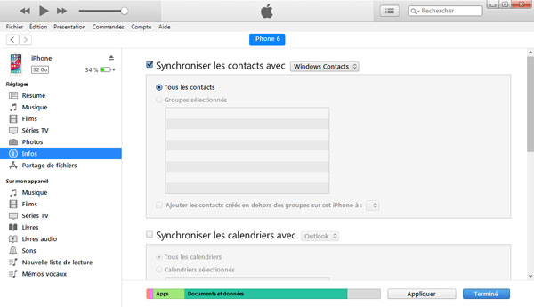 Transférer des contacts PC vers iPhone avec iTunes