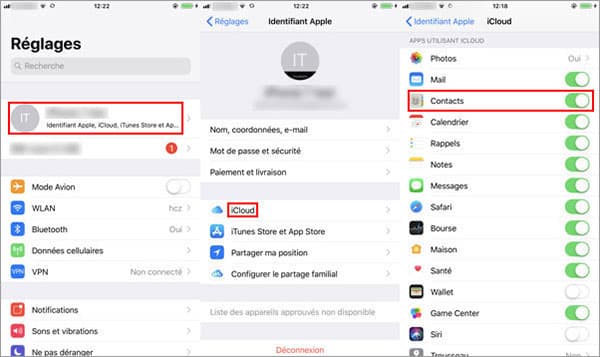 Activer Contacts sur iCloud dans iPhone