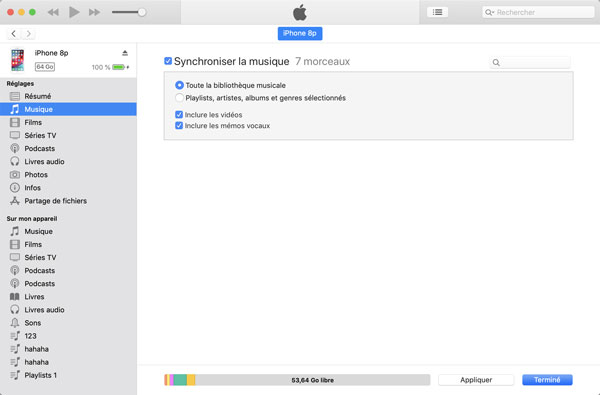 Transfert de Dictaphone iPhone vers Mac avec iTunes
