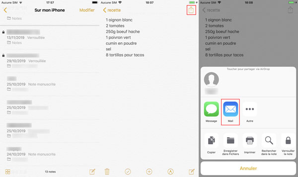 Transférer des notes iPhone vers Mac avec Mail