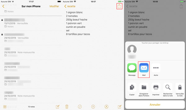 Transférer des notes iPhone avec Mail