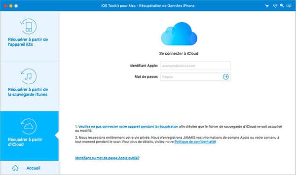 Se connecter au compte iCloud