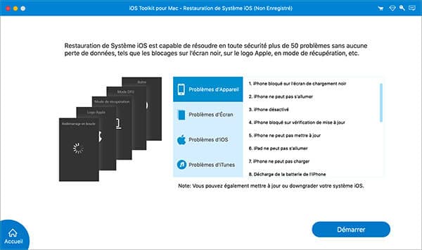 L'interface de Restauration de Système iOS