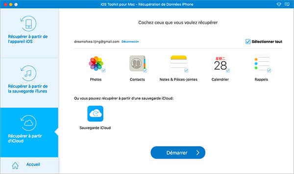 Sélectionner les données de la sauvegarde iCloud