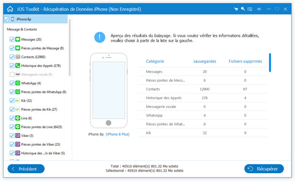 Choisir Historique des appels à récupérer