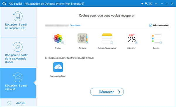 Sélectionner les données iCloud pour la récupération