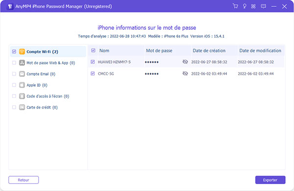 Afficher et exporter les passwords