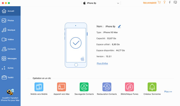 Connecter iPhone au logiciel de transfert