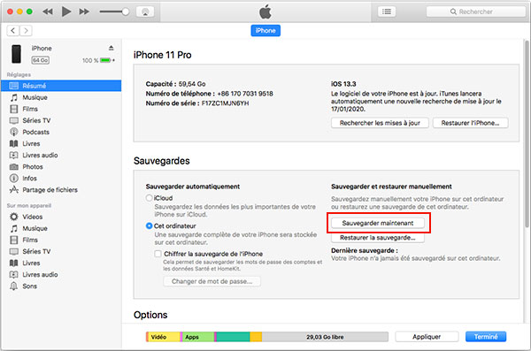 Transférer des SMS iPhone vers Mac avec iTunes