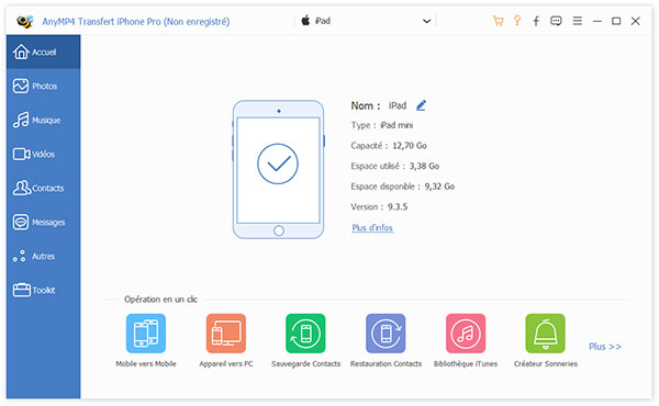 Connecter iPad au logiciel de transfert