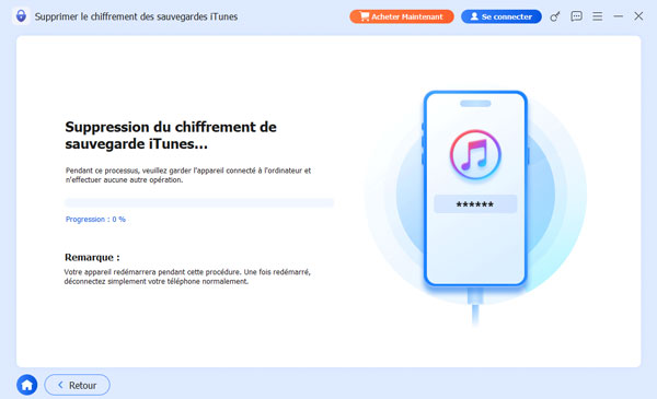 Commencer à supprimer chiffrement de sauvegarde
