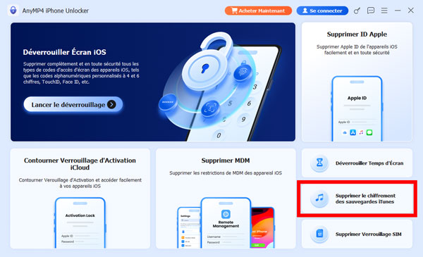 L'interface d'AnyMP4 iPhone Unlocker