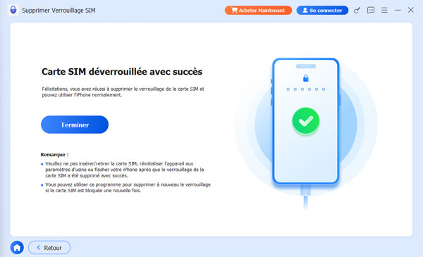 Supprimer Verrouillage SIM avec succès