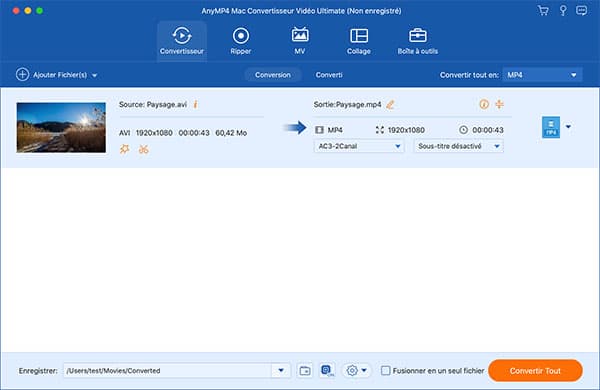 Convertir AVI en MP4 sur Mac