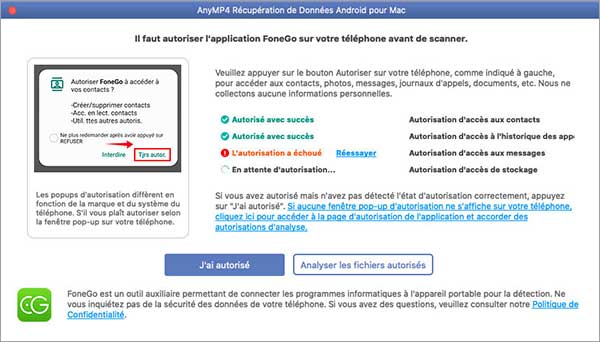 Fenêtre d'autorisation