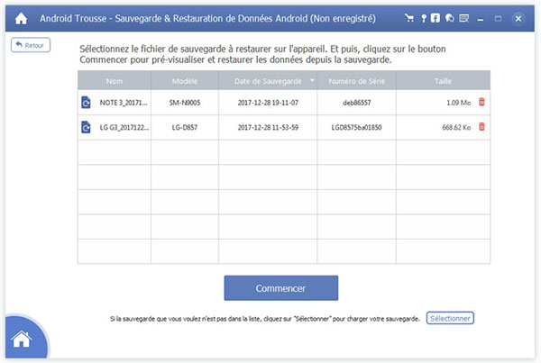 Liste de fichiers sauvegardés