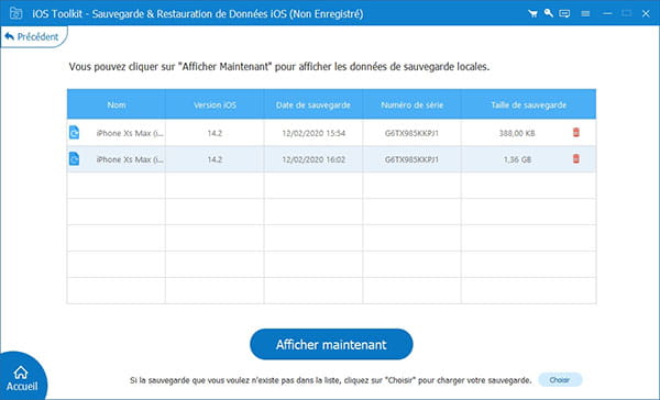 Sélectionner le fichier sauvegardé