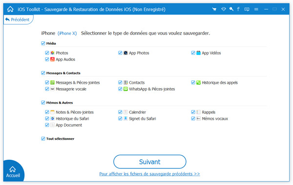 Sélectionner le type de données