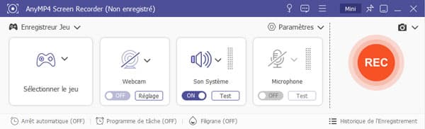 L'interface de Enregistreur jeu