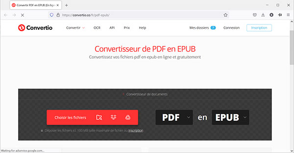 Convertio - Convertisseur PDF en EPUB