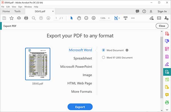 Convertir le PDF en Word avec Adobe Acrobat DC