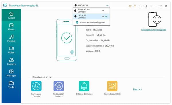 Connecter iPhone et le téléphone Android au logiciel de transfert