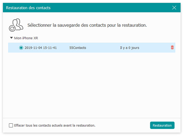 Restaurer les contacts