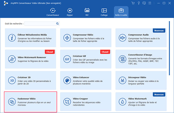Choisir Fusionneur vidéo dans Boîte à outils
