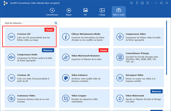 Choisir Créateur GIF dans Boîte à outils