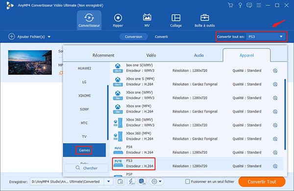 Choisir le format supporté par PS3