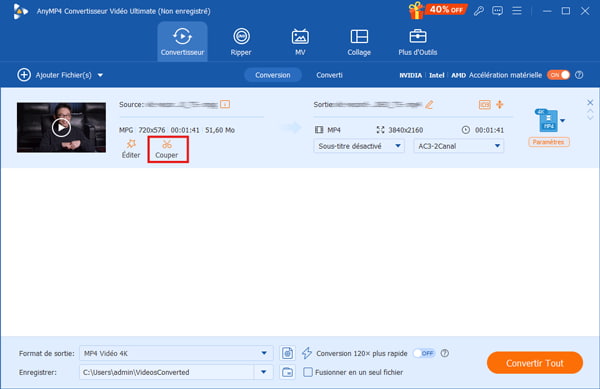 Accéder à la fonction de Couper