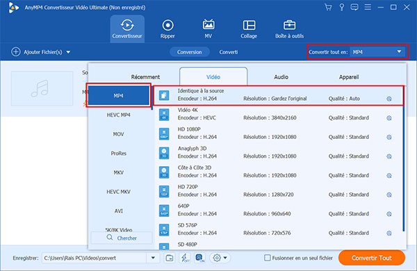 Convertir le video avi en mp4