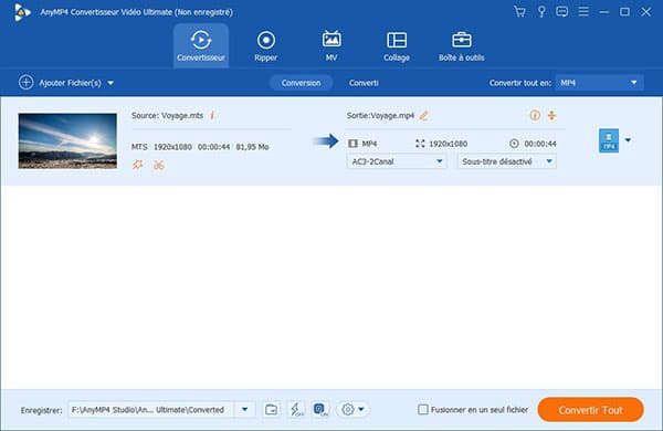 Convertir AVCHD ou MTS en MP4