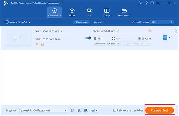 Convertir le fichier WMA en MP3