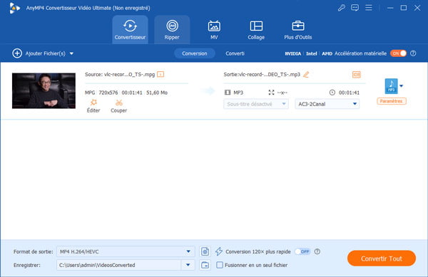 Sélectionner MP3 comme format de sortie