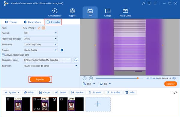 Exporter des clips vidéo