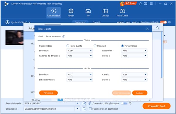 Sélectionner MP4 comme le format de sortie
