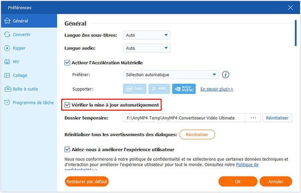 Vérifier la mise à jour automatiquement