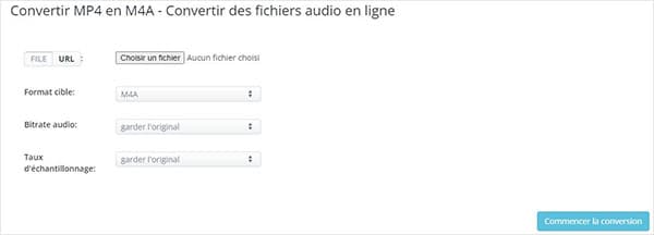 Convertir MP4 en M4A en ligne avec Aconvert